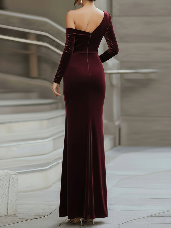 Alora Velvet One-Shoulder Evening Gown