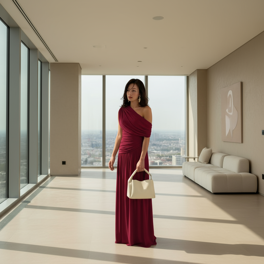 SHAZ™ - Elegant One Shoulder Evening Maxi Dress