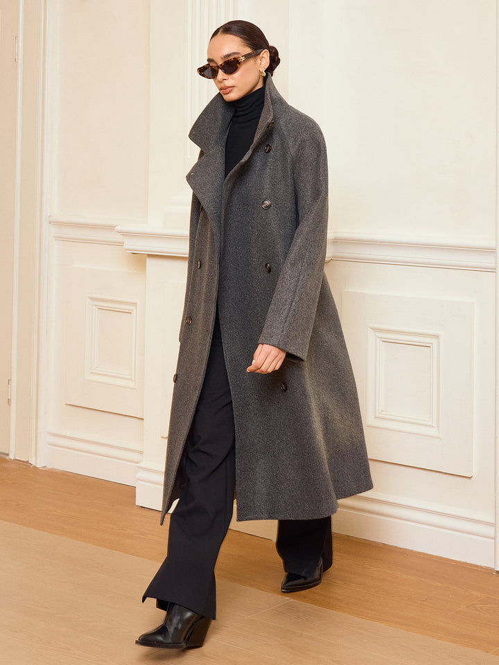 Dee Belted Double-Breasted Tweed Long Coat