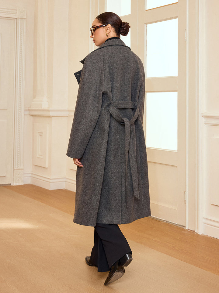 Dee Belted Double-Breasted Tweed Long Coat