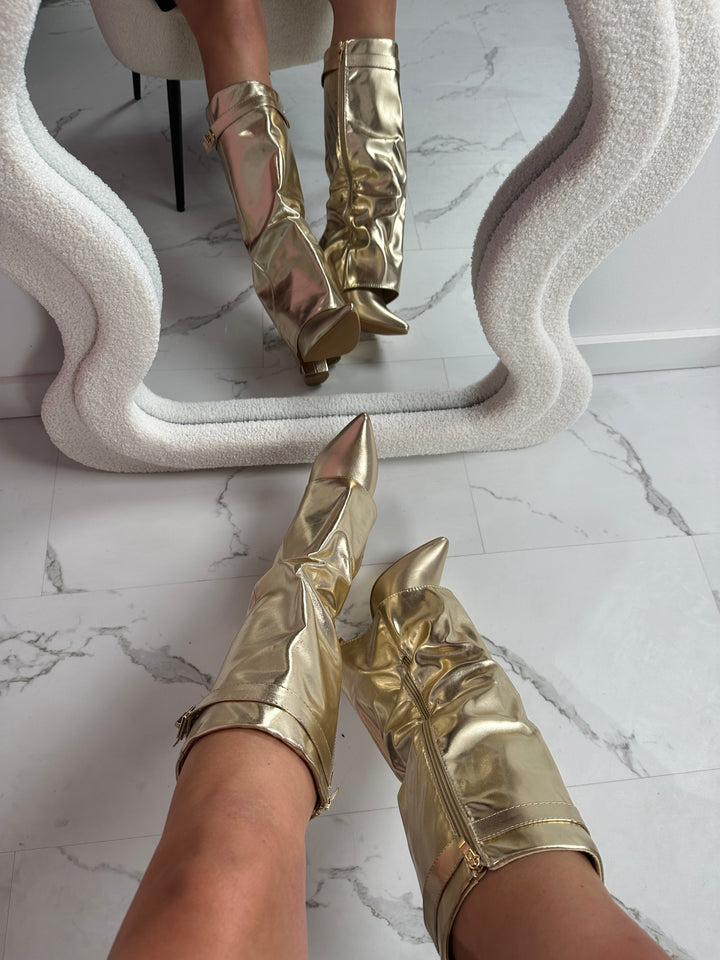 PHINA™ - Gold Leather Boots