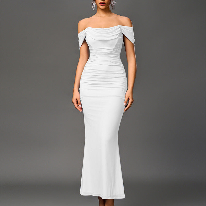 VAL™ – Chic Off-Shoulder Ruched Mermaid Evening Dress