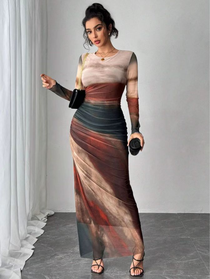 Anna  - Comfy Round Neck Bodycon Maxi Dress