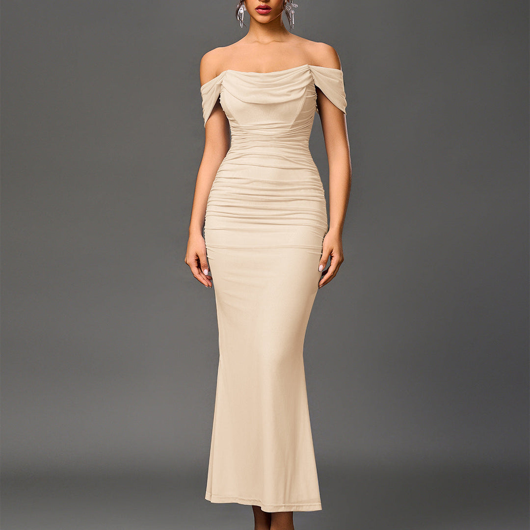 VAL™ – Chic Off-Shoulder Ruched Mermaid Evening Dress