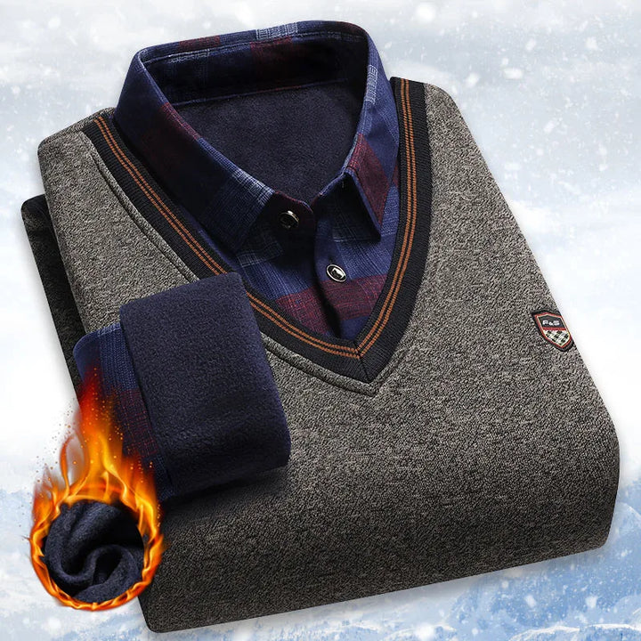 Men’s Fleece-Lined Winter Sweater (Shirt-Collar Style)