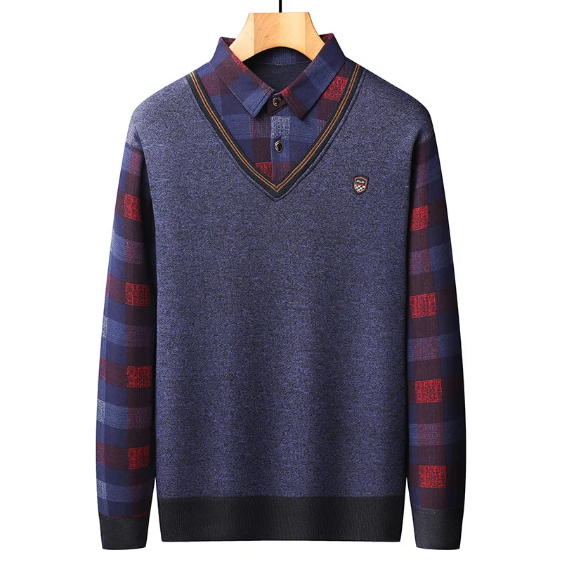 Men’s Fleece-Lined Winter Sweater (Shirt-Collar Style)
