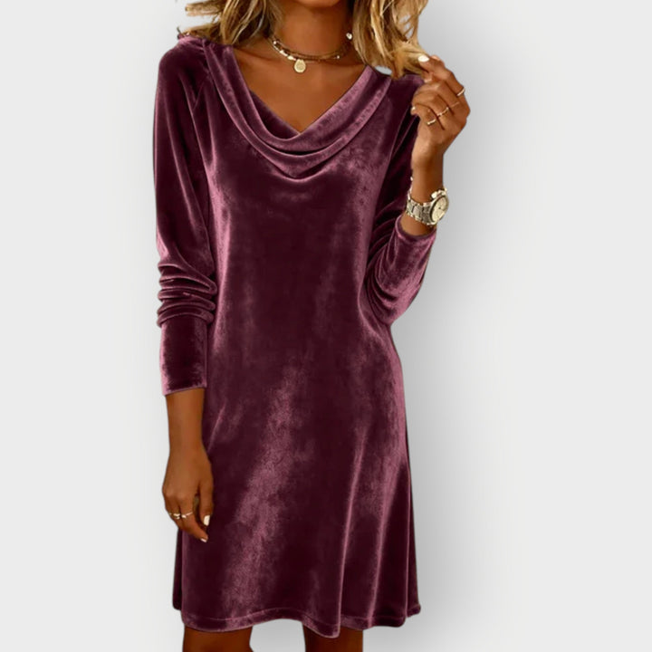 Mina elegant-drape-neck-velvet-dress
