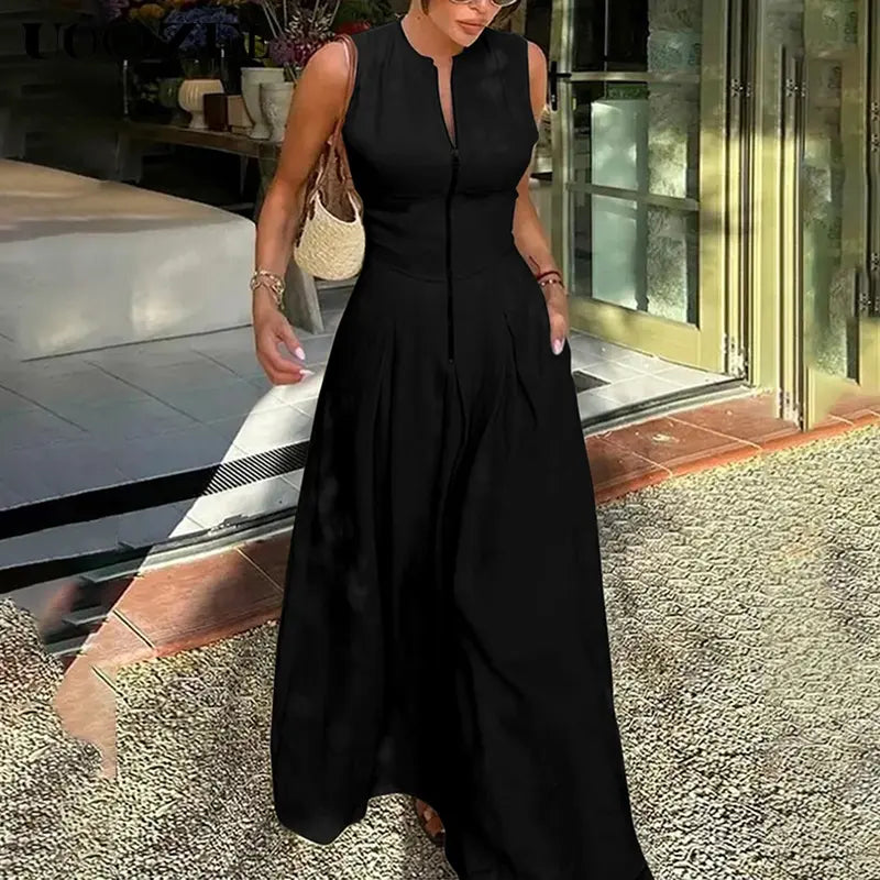 RATA™ – Relaxed Loose Fit Zippered Round-Neck Maxi Dress