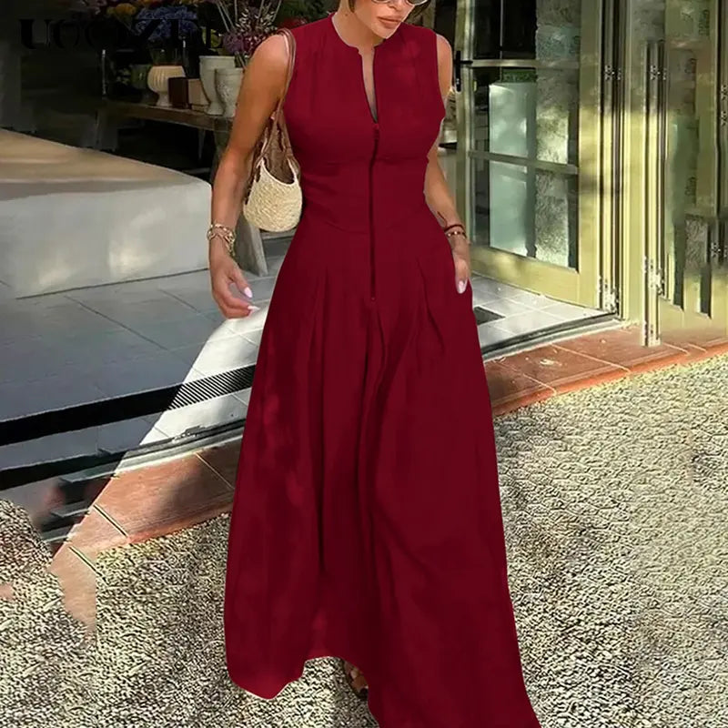 RATA™ – Relaxed Loose Fit Zippered Round-Neck Maxi Dress