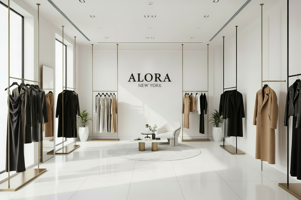 MAKE A STORE AND IN THE STORE WITJ NAME ALORA NEW YORK IN THE WALL 